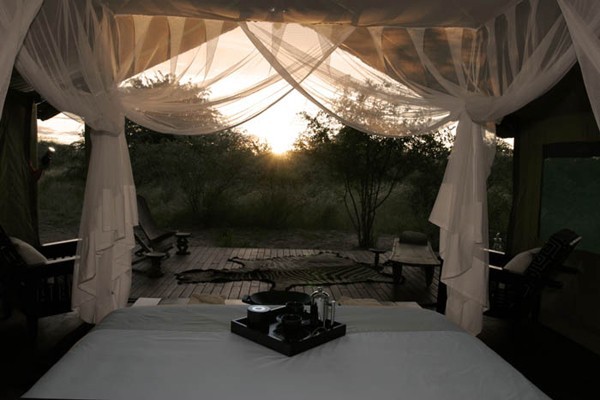 One of the luxury tents at Haina Kalahari Lodge. The tents are spaced out far apart for maximum privacy