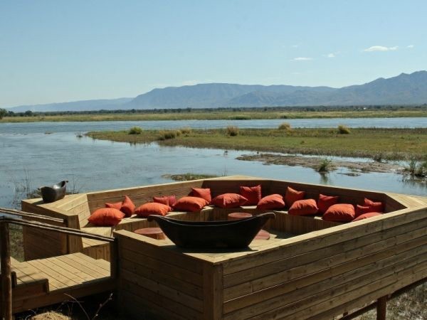 The incredible view of the Zambezi River from the sitting area at Ruckomechi Camp