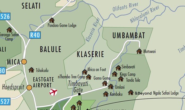 This maps shows the proximity of the Umbabat area to Africa on Foot and nThambo Tree Camp. The Ross Pride spend most of their time on "Ross" where both camps are located.
