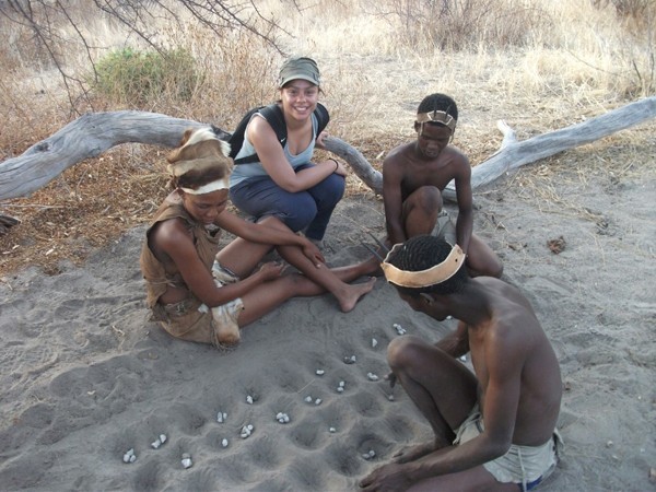 Nadine experiencing the Bushmen activity at Haina Kalahari Lodge