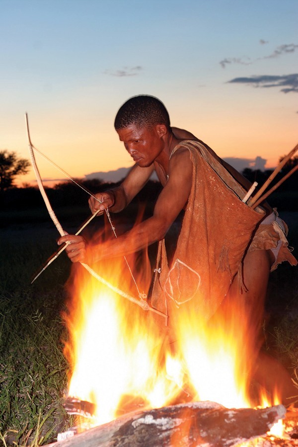 A Fire & Hunting ritual performed by a Bushman at Haina Kalahari Lodge
