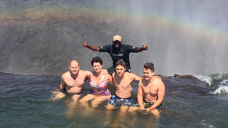 Joanna and her family enjoying an exhilarating swim at Devils Pools in Victoria Falls! 
