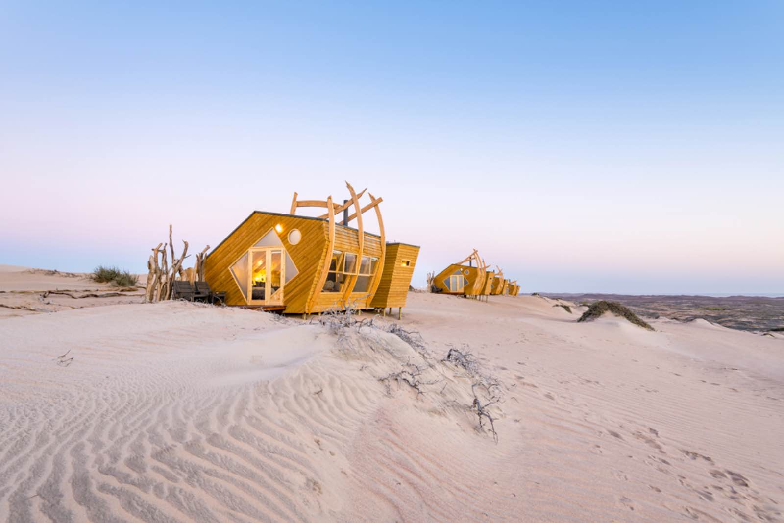 Shipwreck Lodge unique cabin-style bedrooms on the Skeleton Coast beaches