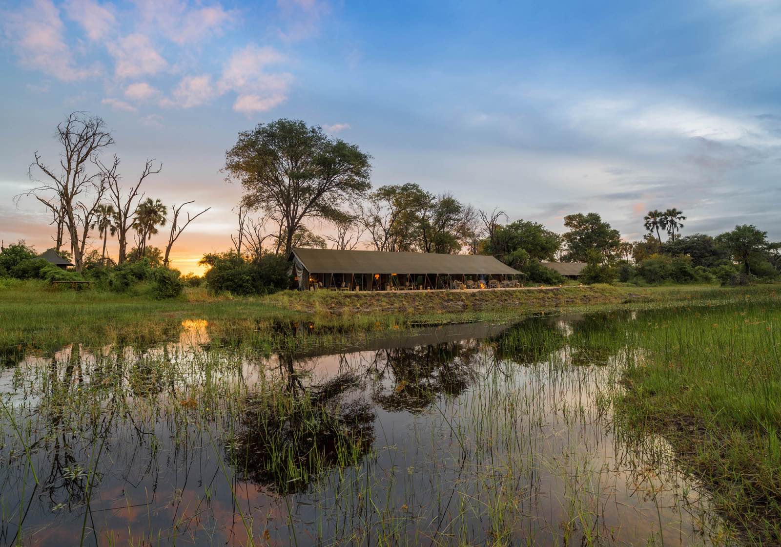 Gomoti Plains Camp overlooking the Khwai River and Moremi