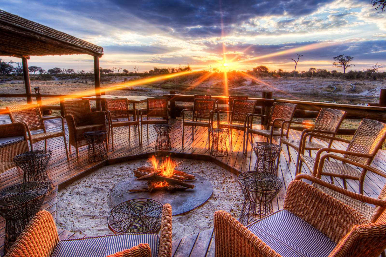 Sunset as seen from the open-air boma at Savute Safari Lodge