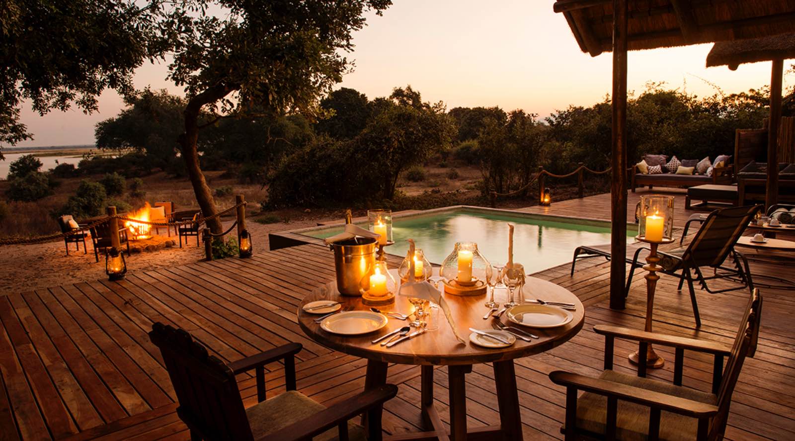 Romantic private dining on the deck at Chiawa Camp Safari Suite