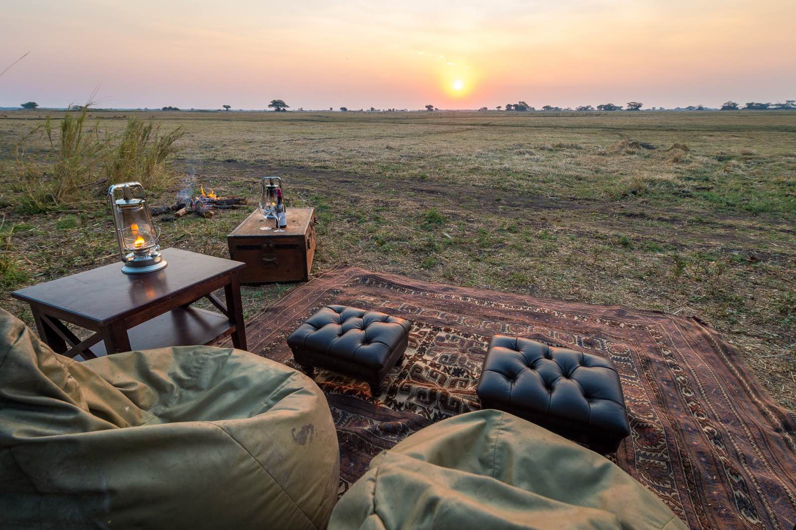 Total relaxation enjoying the sunset overlooking the floodplains at Shumba Camp