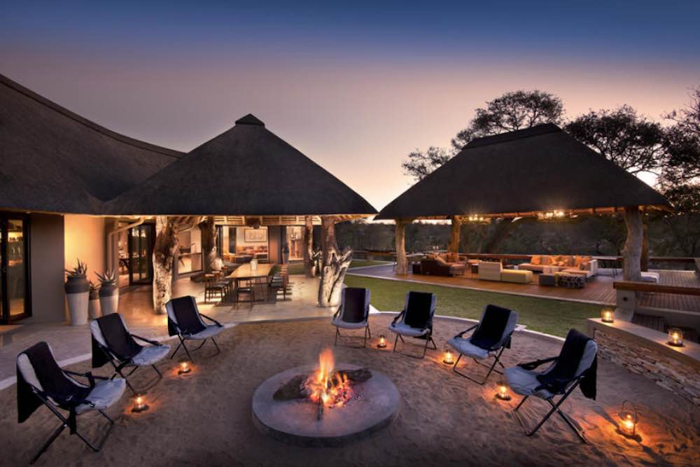 The open-air fire pit draws guests after an exciting game drive to sit and catch up under the stars