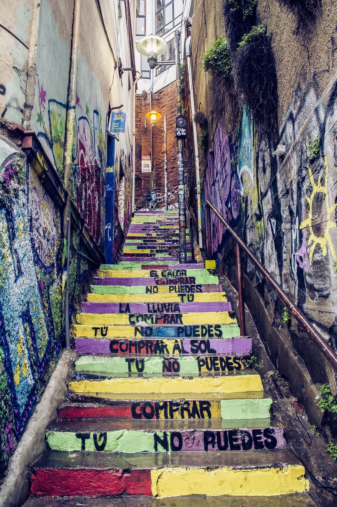 Valparaiso street art stairs in the city