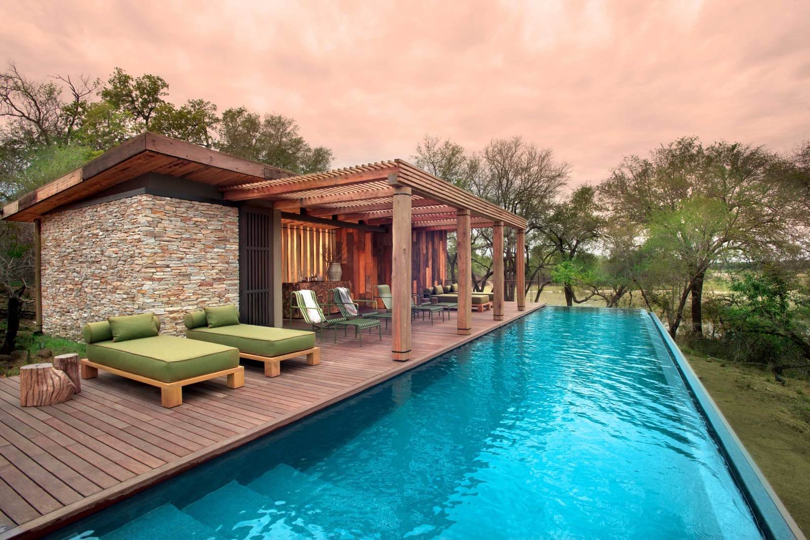A long lap pool and plenty of space to relax and lounge alongside it