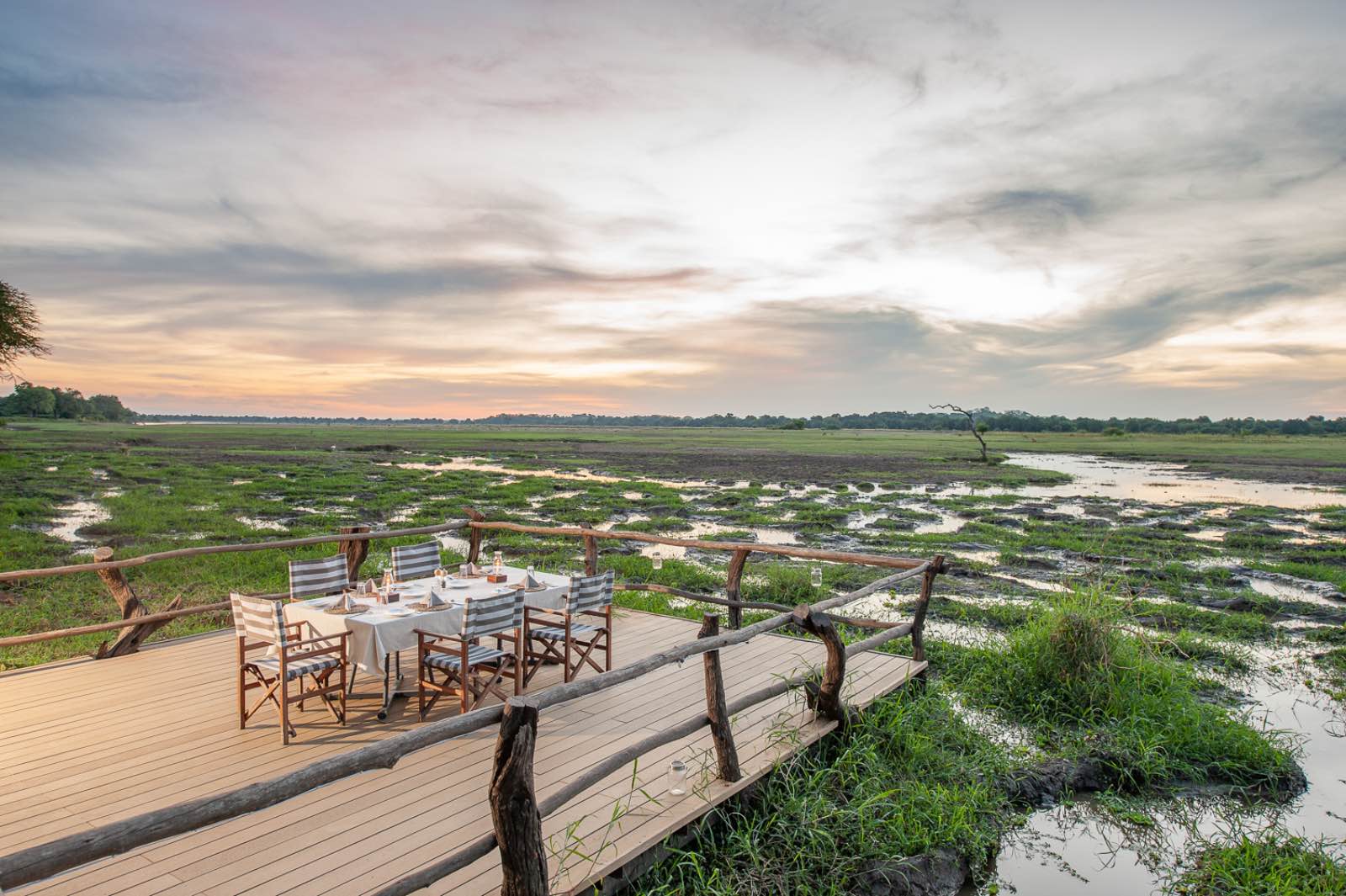 A dining table with endless views of the Luangwa floodplain