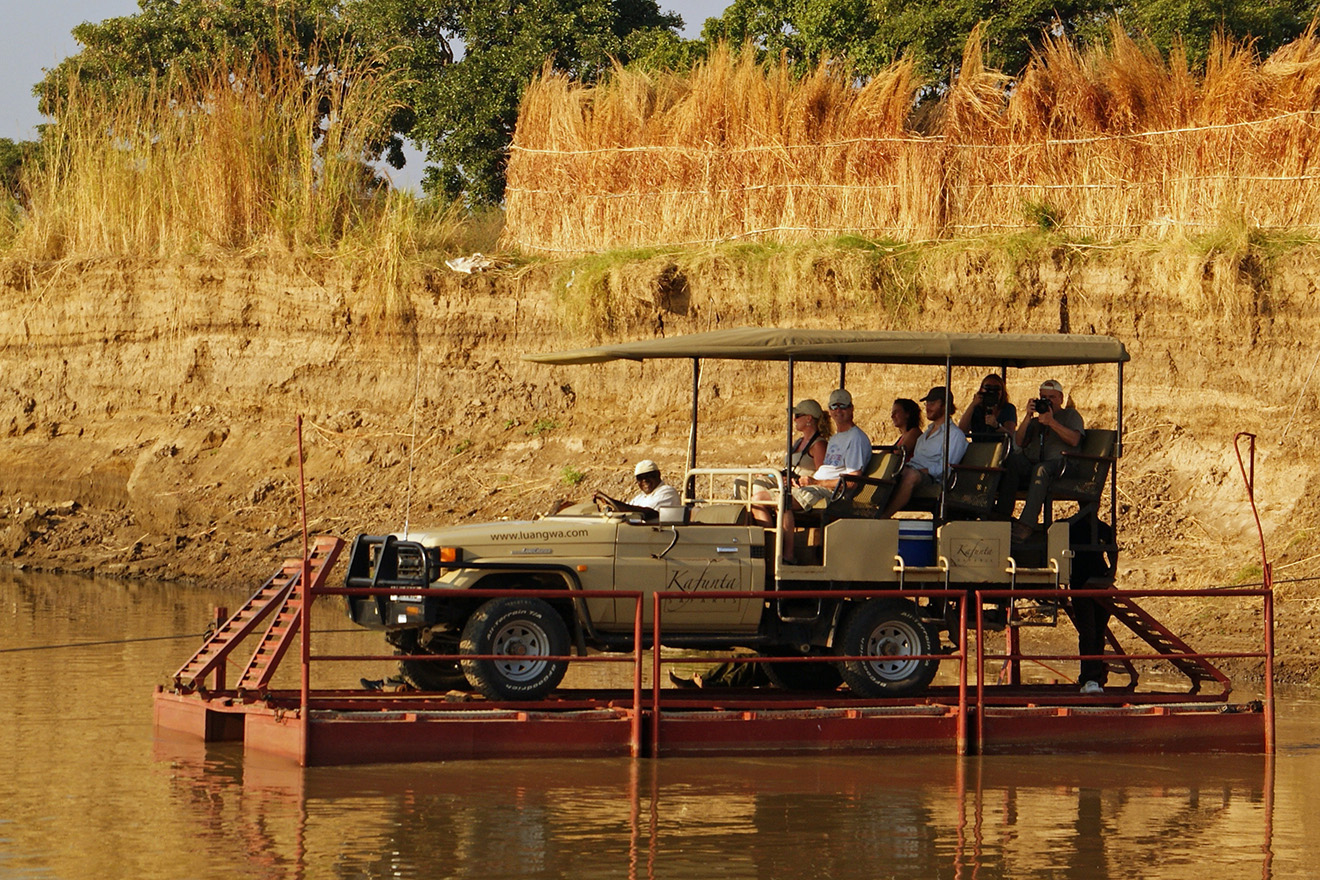Crossing on the pont for a game drive in South Luangwa National Park
