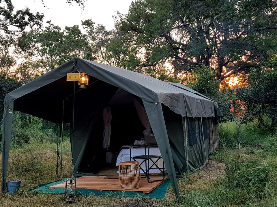 One of 25 canvas tents set up with luxurious finishes for a glamping experience in Kruger
