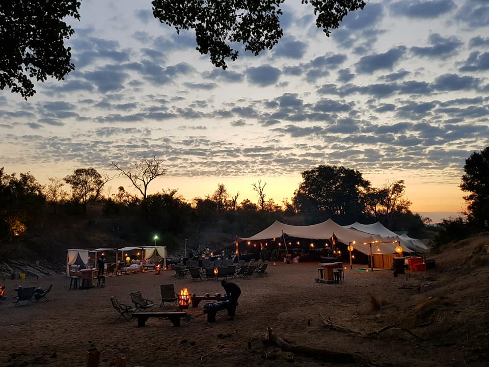 The Kruger Grande mobile camp lighting up at sunrise