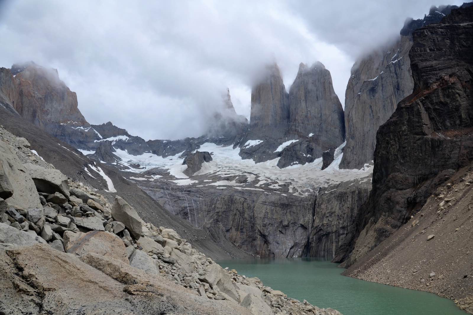 Torres del Paine covered in cloud