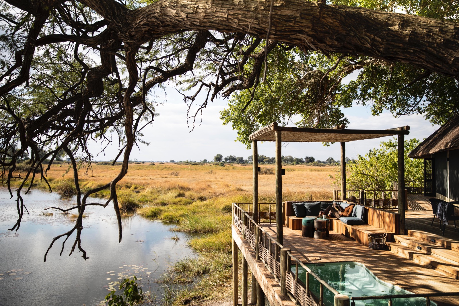 Relaxing on the viewing deck overlooking the Linyanti Marsh in Botswana