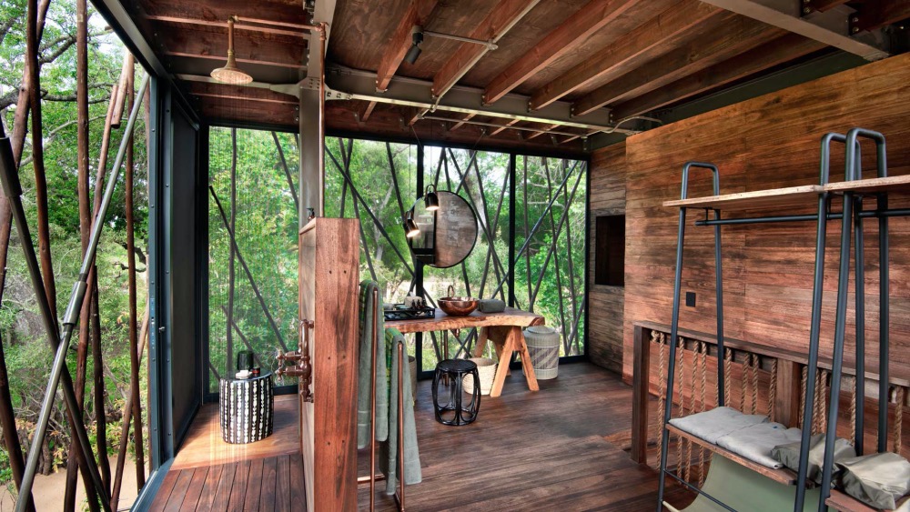 The Ngala Treehouse bathroom located on level two of the four level structure