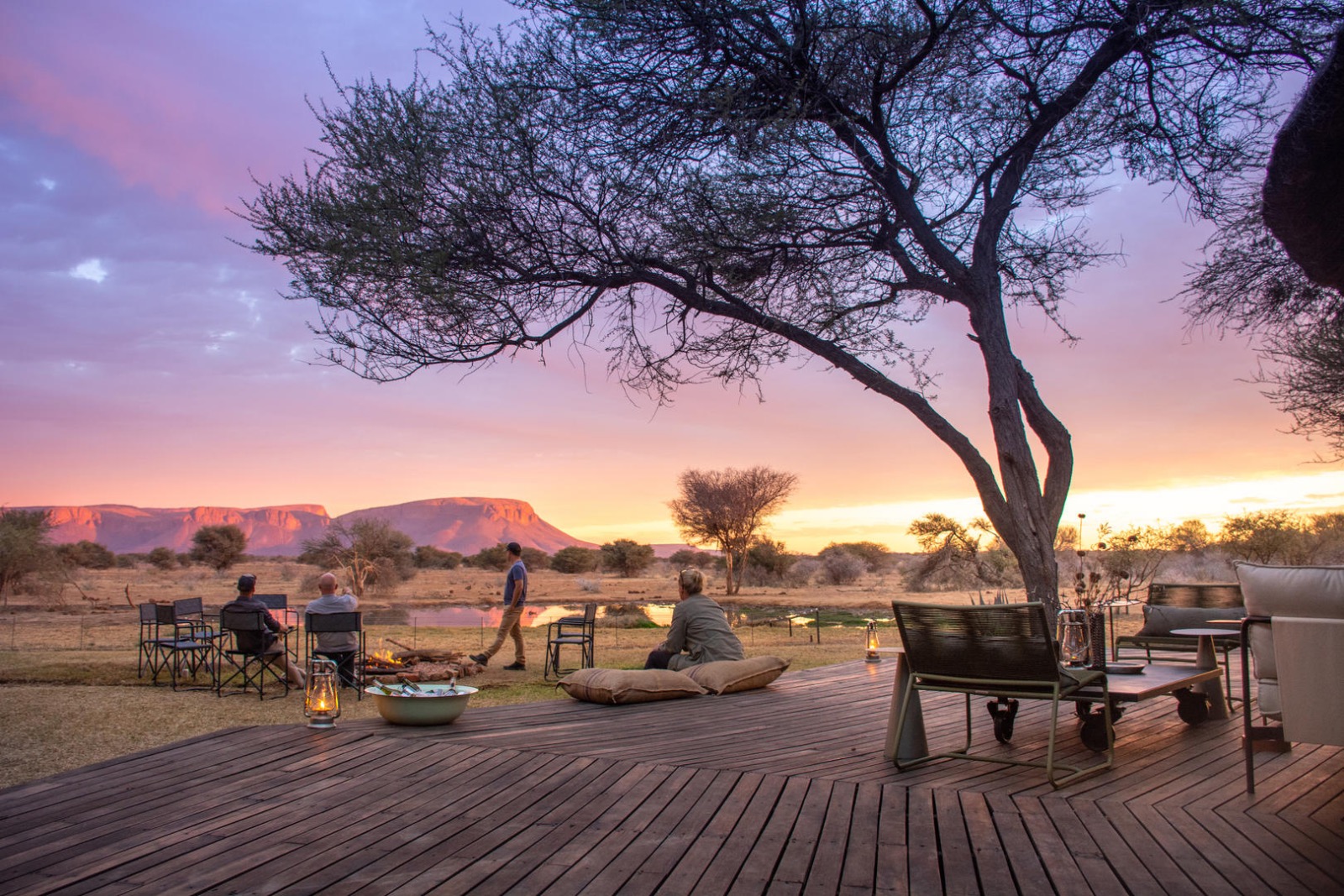Sundowners and a beautiful view at Explorers Camp